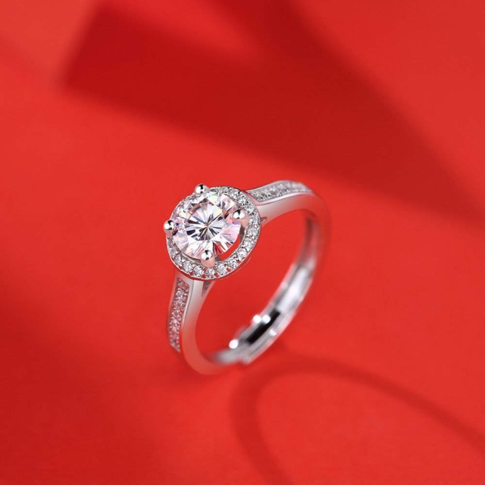 Certified 2ct. t.w. Moissanite Diamond Halo Engagement Ring NEW - Picture 5 of 8